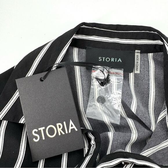 Storia Mini Wrap Shirt Dress Black with White Stripes Size Small NWT - Picture 7 of 7